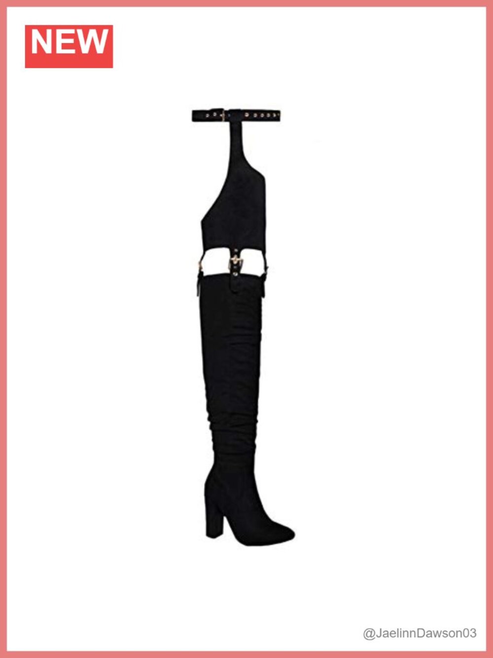 Faux Suede Thigh High Chunky Heel Boots with Belt Buckle
